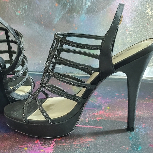 Black Satin and Crystal Heels - Picture 2 of 3